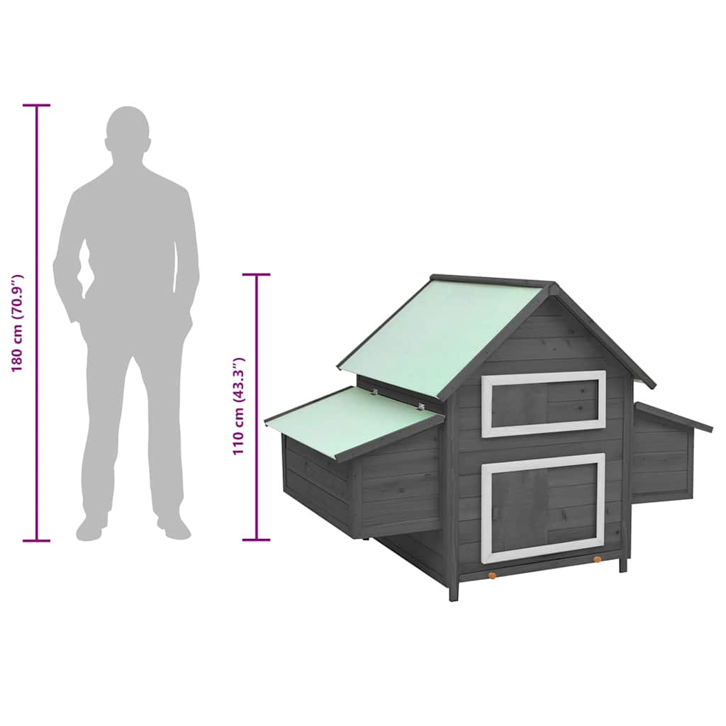 Pollaio Grigio e Bianco 150x96x110 cm Legno Massello di Abete - homemem39
