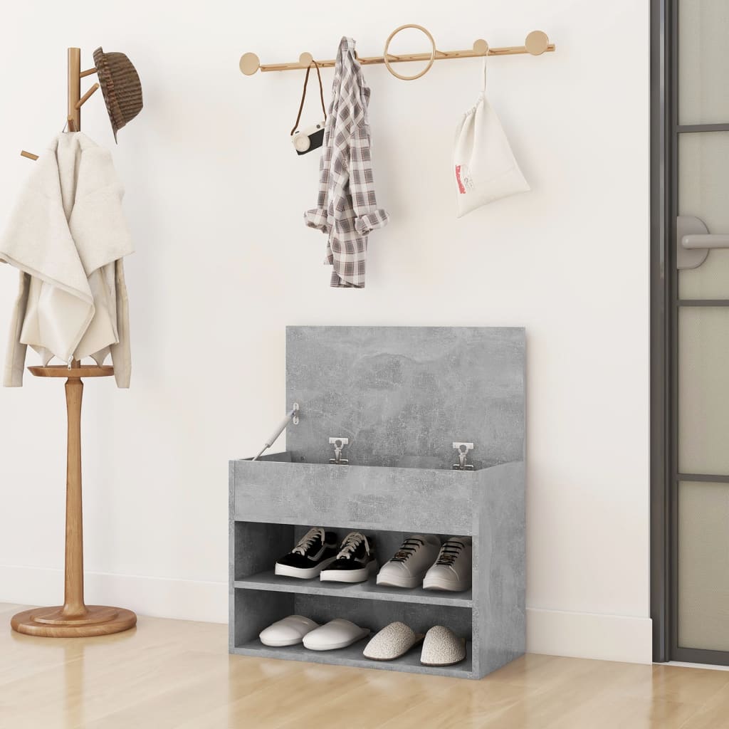 Panca Portascarpe Grigio Cemento 60x30x45 cm in Truciolato - homemem39