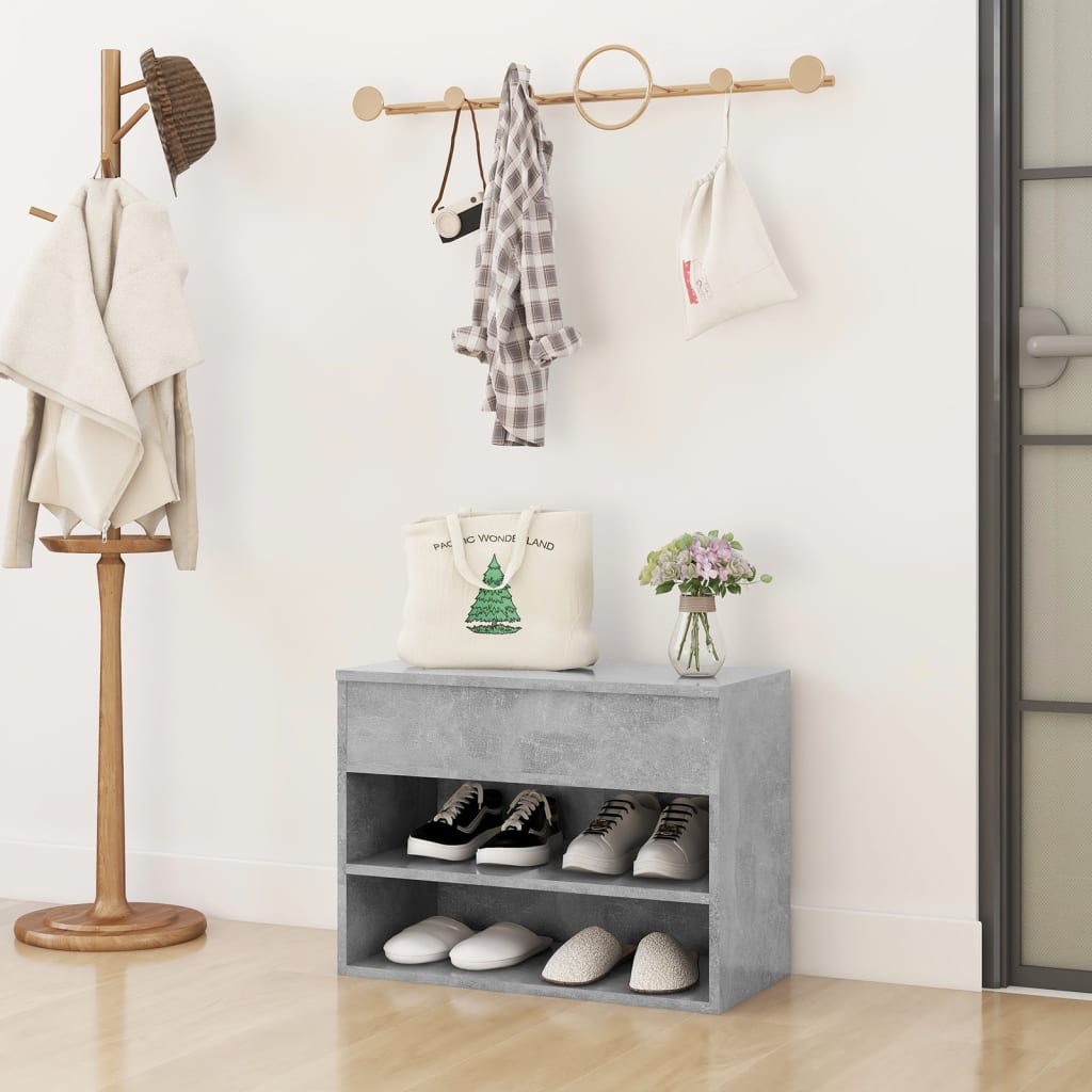 Panca Portascarpe Grigio Cemento 60x30x45 cm in Truciolato - homemem39