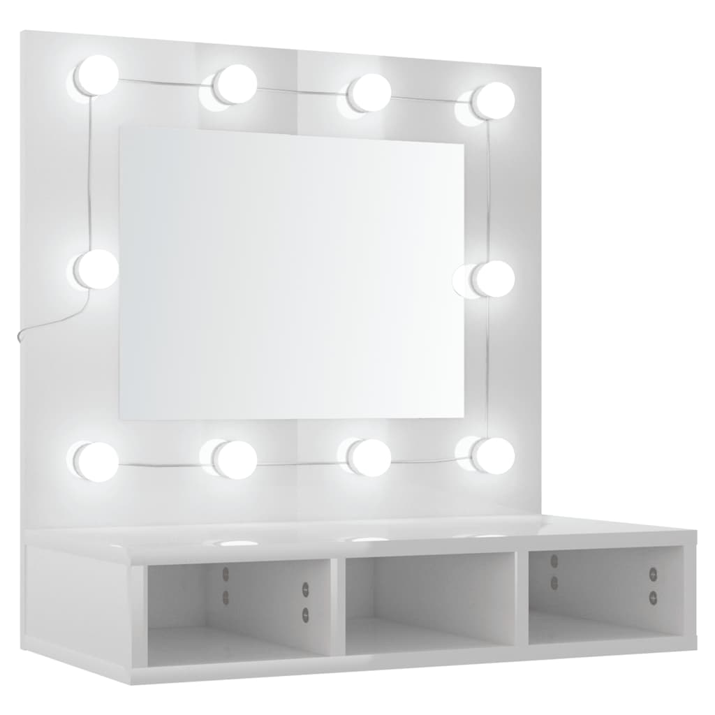 Mobile a Specchio con LED Bianco Lucido 60x31,5x62 cm | homemem39
