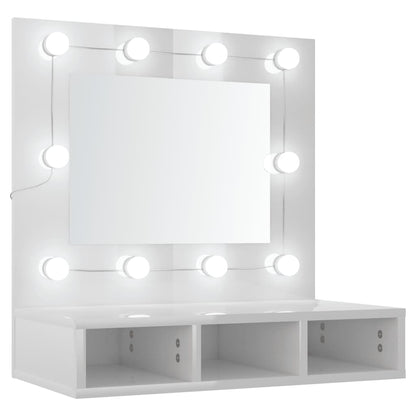 Mobile a Specchio con LED Bianco Lucido 60x31,5x62 cm | homemem39