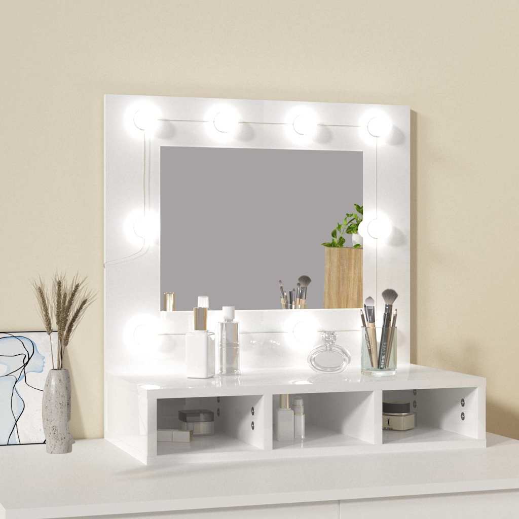 Mobile a Specchio con LED Bianco Lucido 60x31,5x62 cm | homemem39