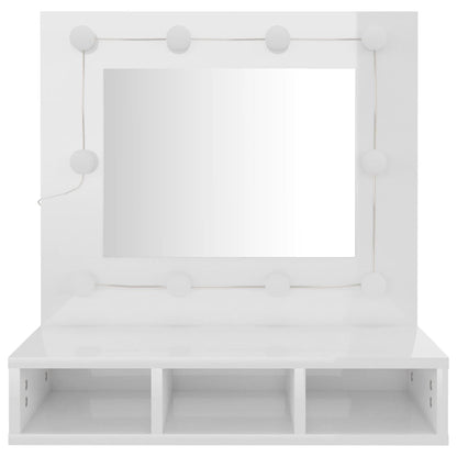 Mobile a Specchio con LED Bianco Lucido 60x31,5x62 cm | homemem39