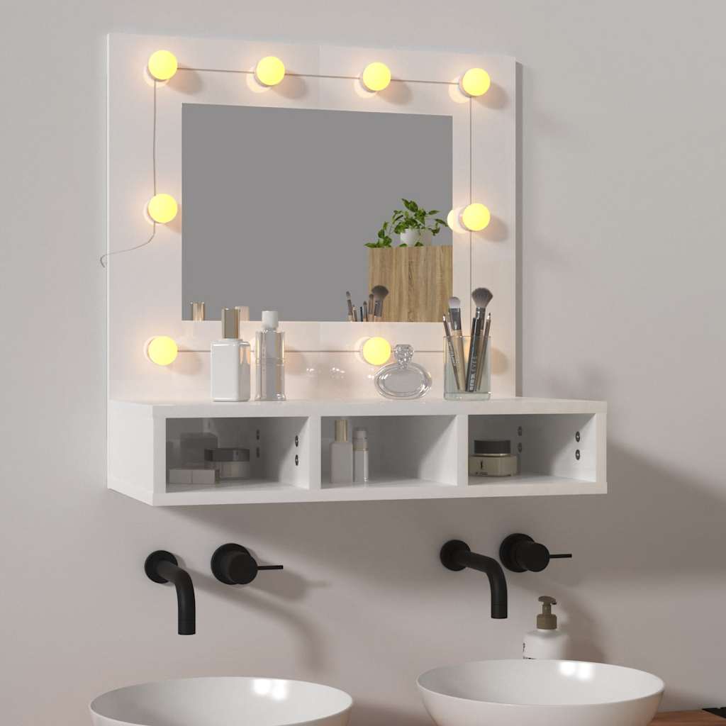 Mobile a Specchio con LED Bianco Lucido 60x31,5x62 cm | homemem39