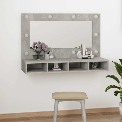 Mobile a Specchio con LED Grigio Cemento 90x31,5x62 cm