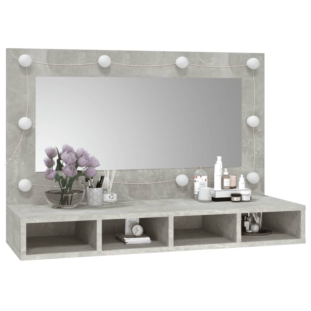 Mobile a Specchio con LED Grigio Cemento 90x31,5x62 cm - homemem39