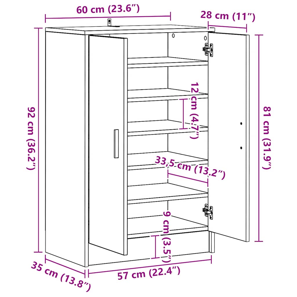 Scarpiera Rovere Sonoma 60x35x92 cm in Truciolato - homemem39