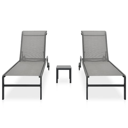 2 pcs Sun Loungers with Textilene and Steel Table