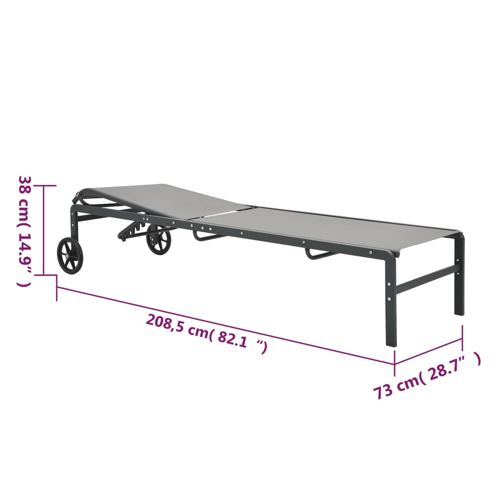 2 pcs Sun Loungers with Textilene and Steel Table