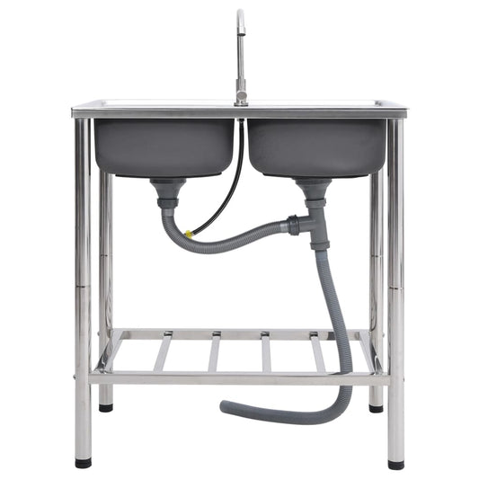 Lavello da Campeggio Vasca Doppia con Rubinetto in Acciaio Inox - homemem39