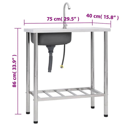 Lavello da Campeggio Vasca Singola con Rubinetto Acciaio Inox | homemem39