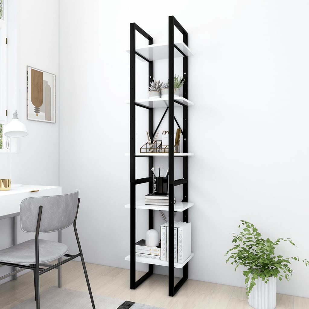 Libreria a 5 Ripiani Bianca 40x30x175 cm in Legno Multistrato | homemem39