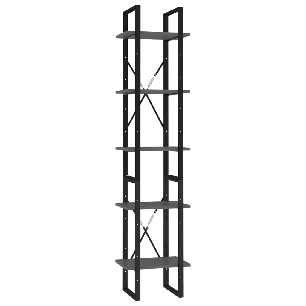 Libreria a 5 Ripiani Grigia 40x30x175 cm in Legno Multistrato | homemem39