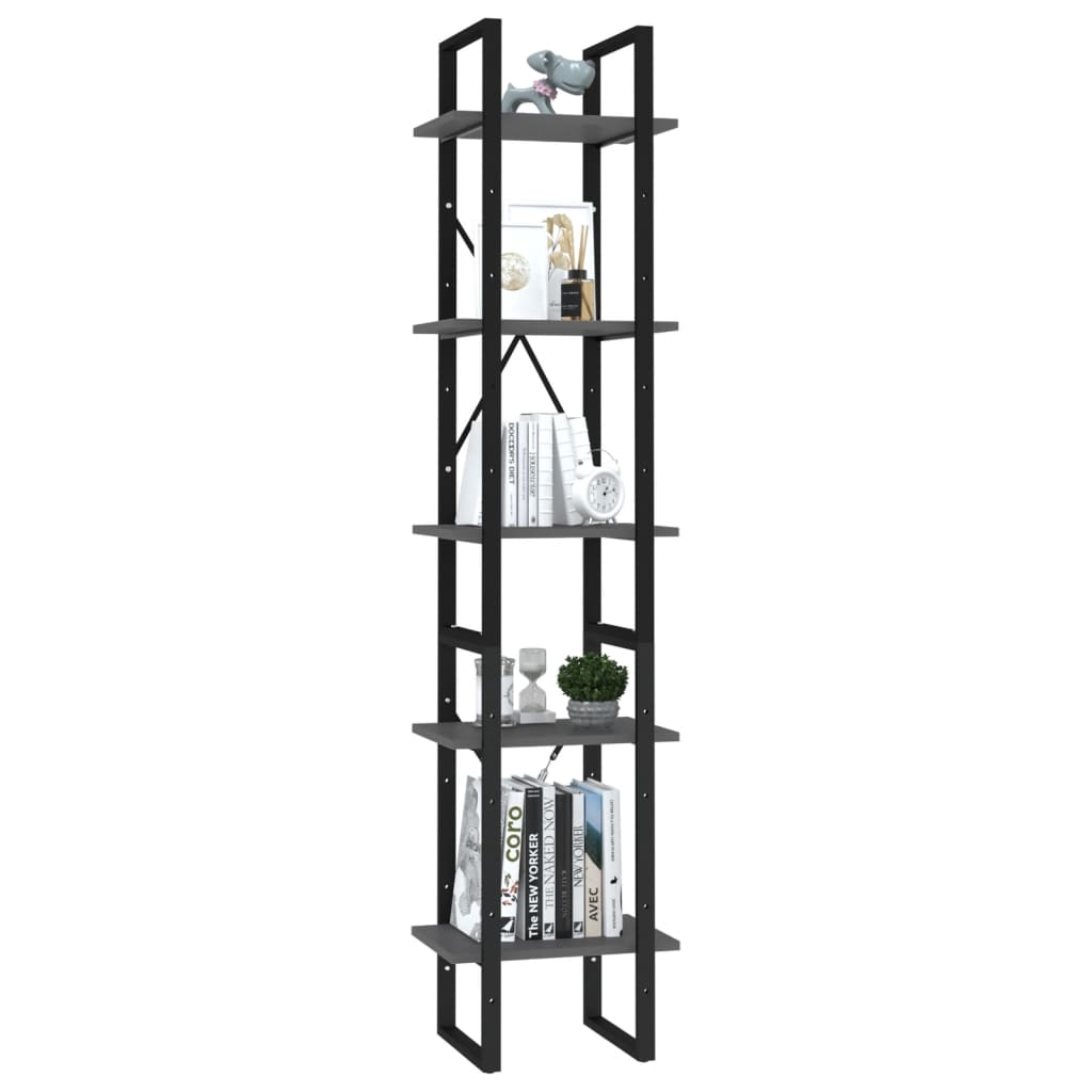 Libreria a 5 Ripiani Grigia 40x30x175 cm in Legno Multistrato | homemem39