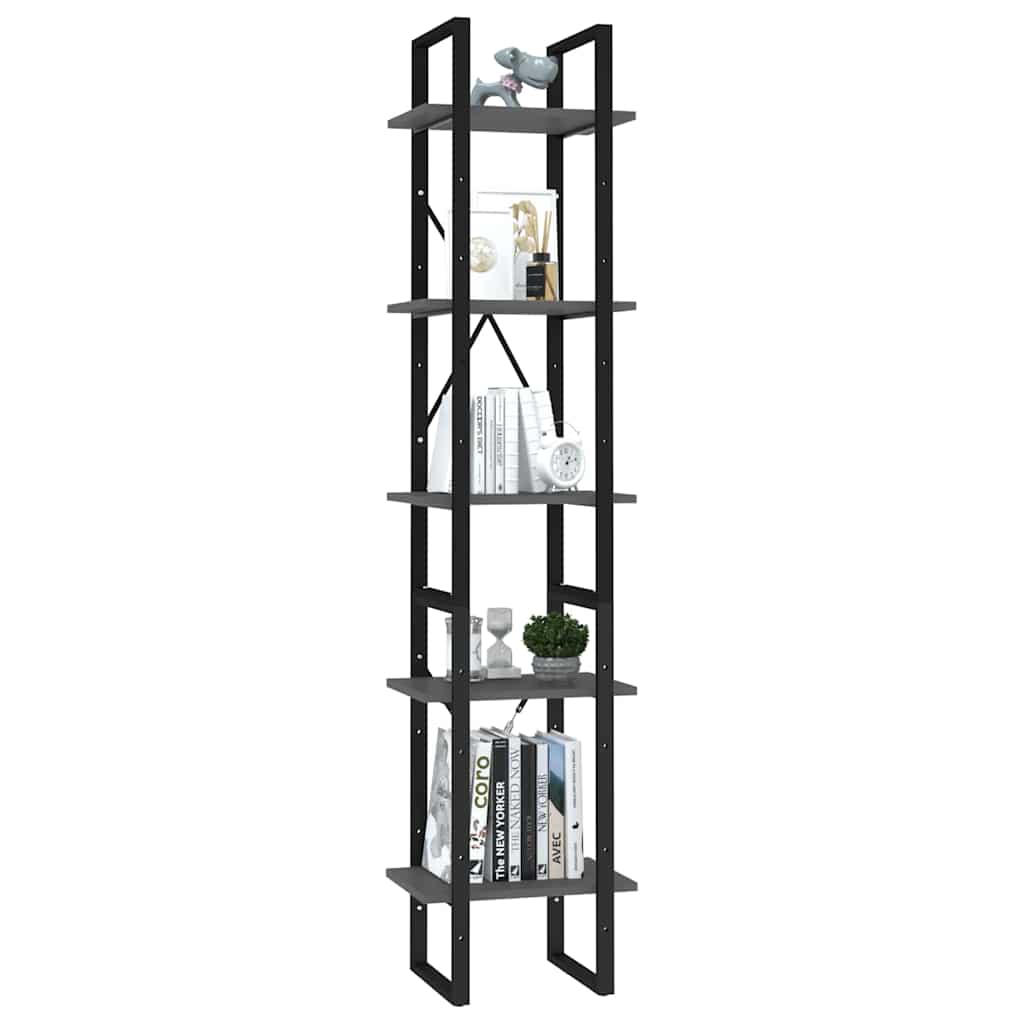 Libreria a 5 Ripiani Grigia 40x30x175 cm in Legno Multistrato