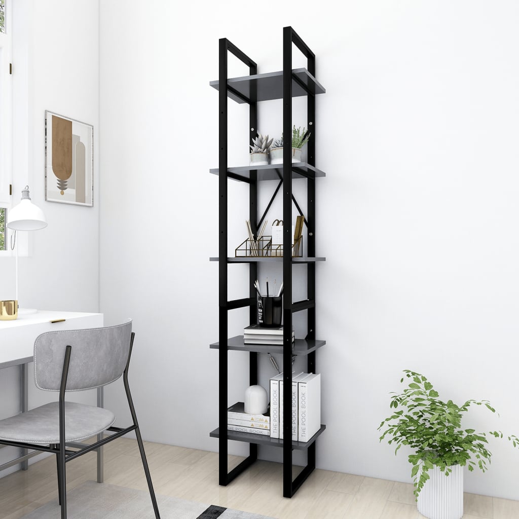 Libreria a 5 Ripiani Grigia 40x30x175 cm in Legno Multistrato | homemem39