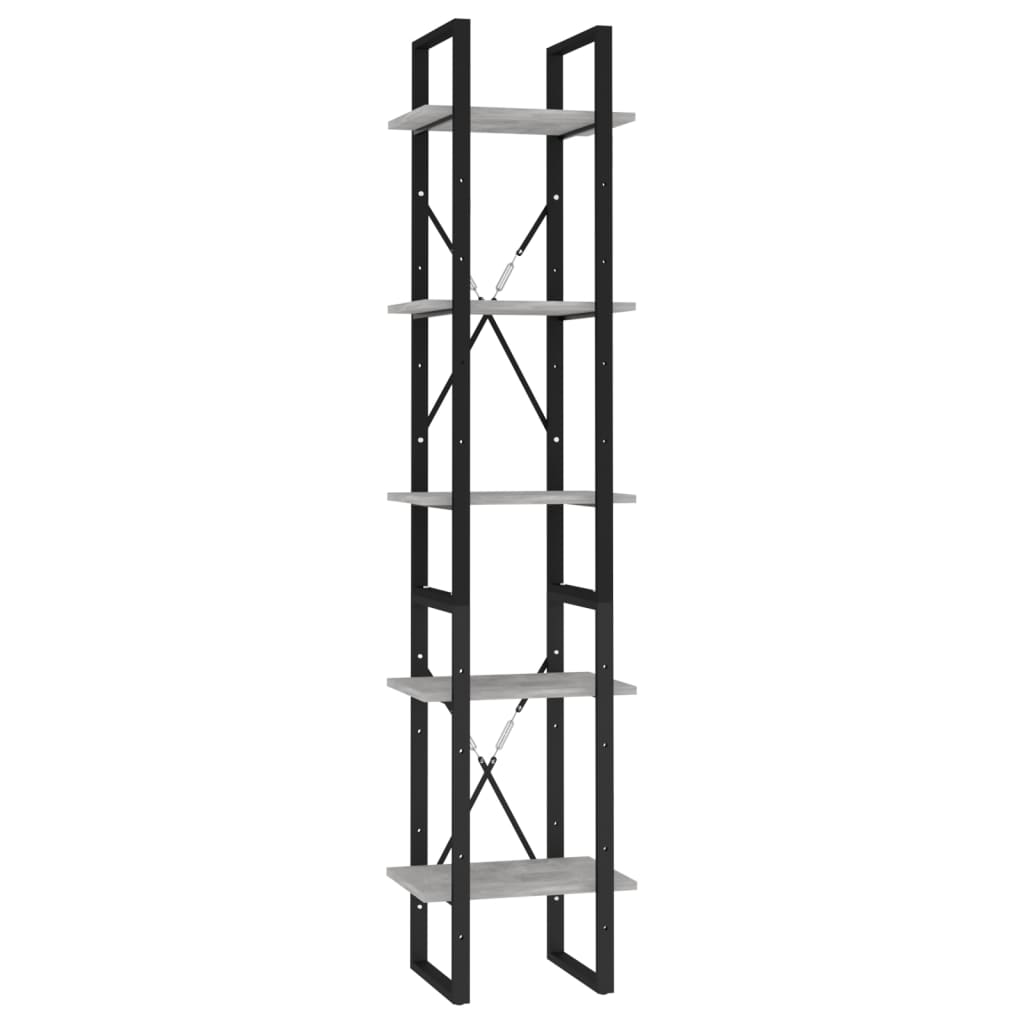 Libreria a 5 Ripiani Grigio Cemento 40x30x175 cm in Multistrato | homemem39