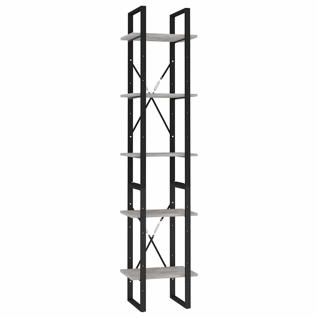 Libreria a 5 Ripiani Grigio Cemento 40x30x175 cm in Multistrato