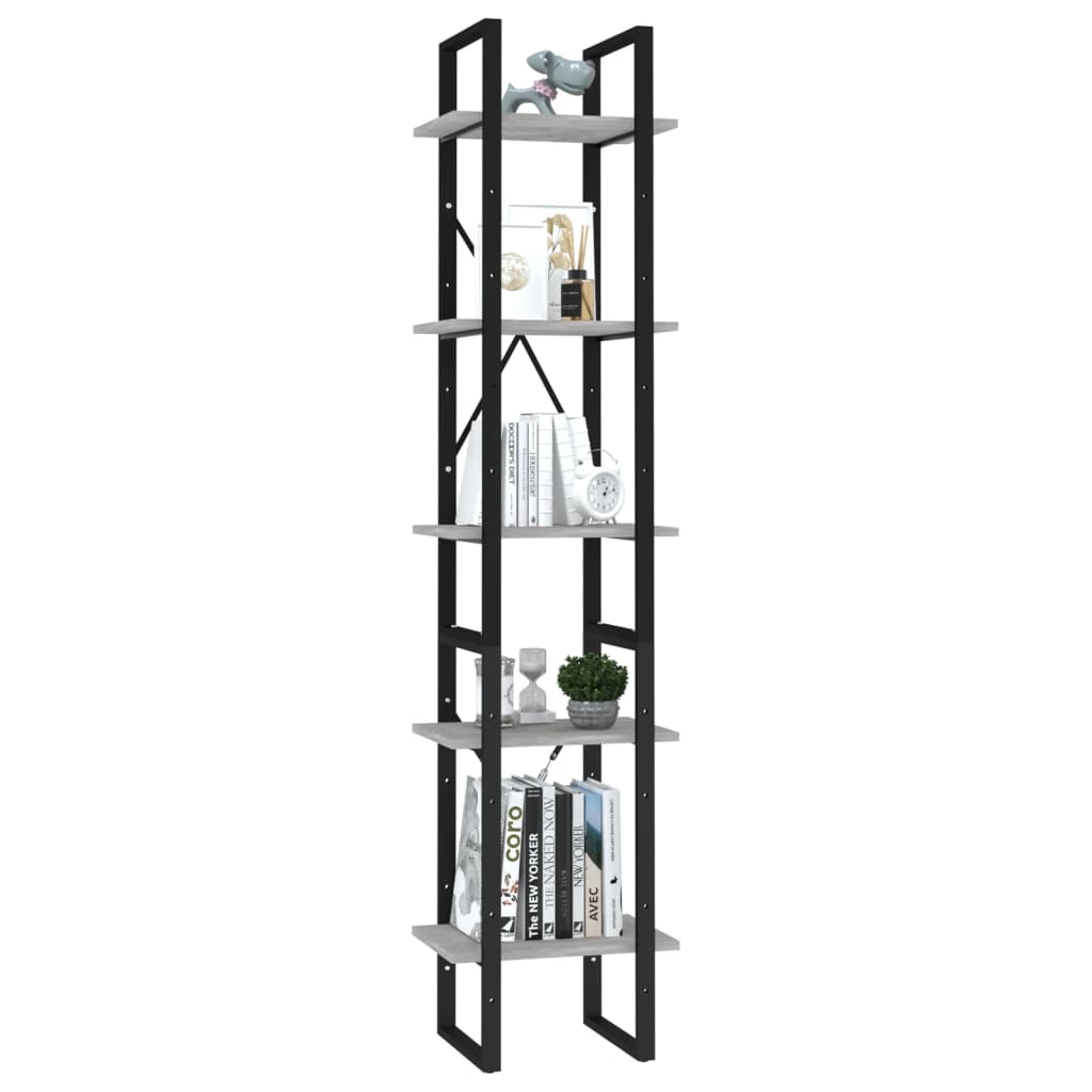 Libreria a 5 Ripiani Grigio Cemento 40x30x175 cm in Multistrato | homemem39
