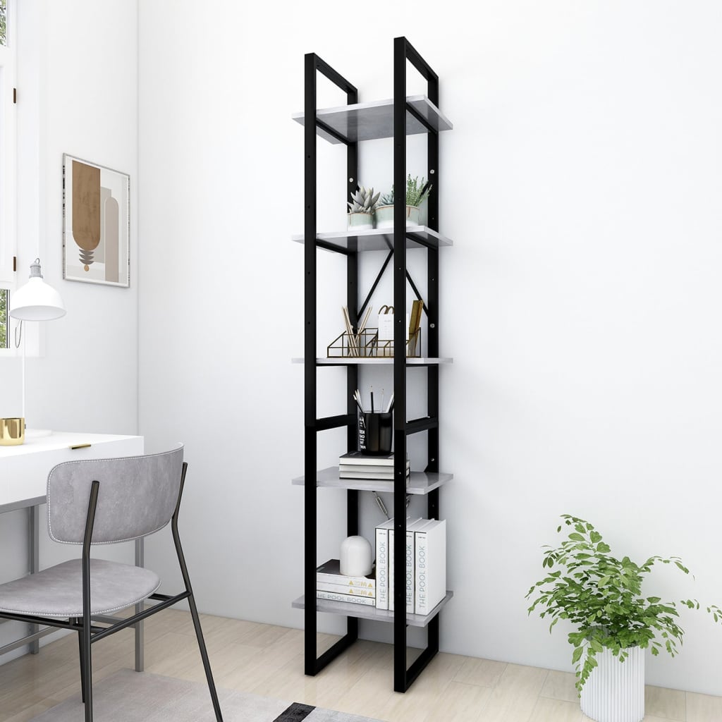 Libreria a 5 Ripiani Grigio Cemento 40x30x175 cm in Multistrato | homemem39