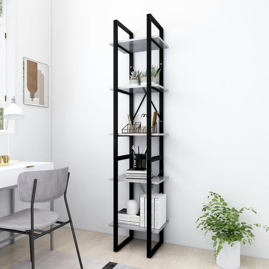 Libreria a 5 Ripiani Grigio Cemento 40x30x175 cm in Multistrato | homemem39