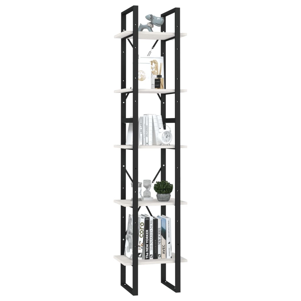Libreria a 5 Ripiani Bianca 40x30x175 cm in Legno di Pino | homemem39