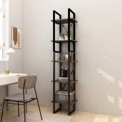 Libreria a 5 Ripiani Grigia 40x30x175 cm in Legno di Pino | homemem39