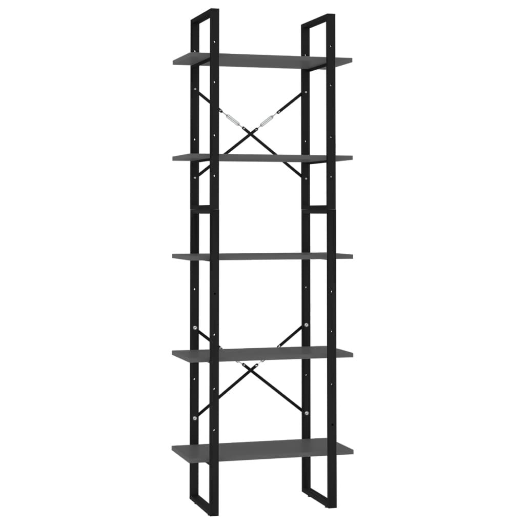 Libreria a 5 Ripiani Grigia 60x30x175 cm in Legno Multistrato | homemem39