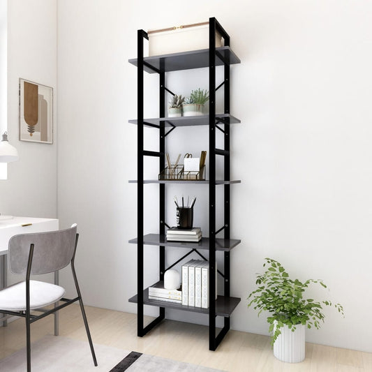 Libreria a 5 Ripiani Grigia 60x30x175 cm in Legno Multistrato | homemem39