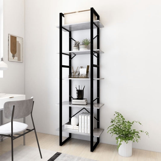 Libreria a 5 Ripiani Grigio Cemento 60x30x175 cm in Multistrato | homemem39