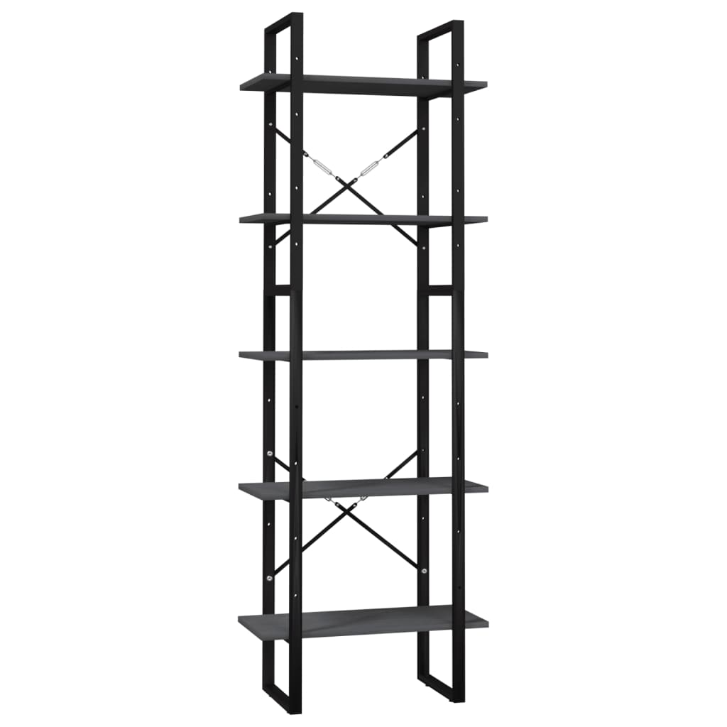 Libreria a 5 Ripiani Grigia 60x30x175 cm in Legno di Pino | homemem39
