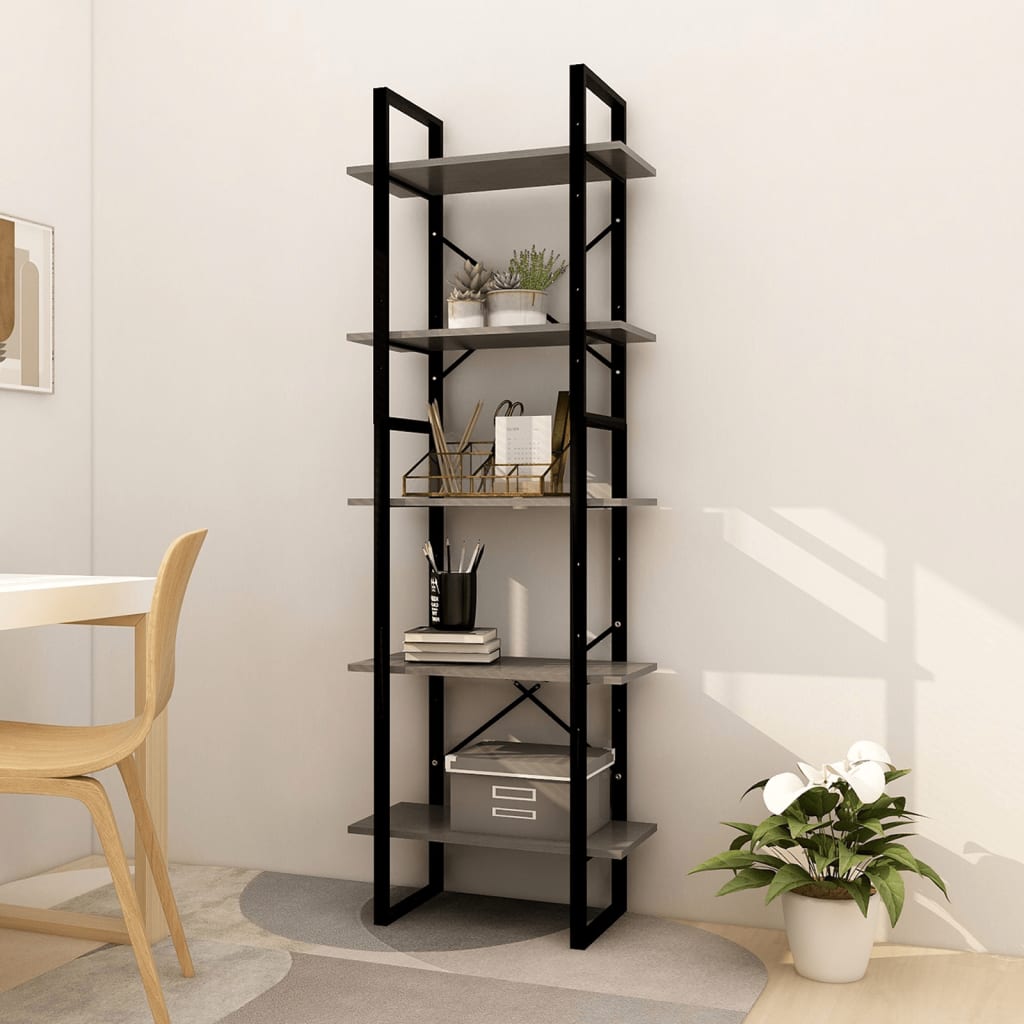 Libreria a 5 Ripiani Grigia 60x30x175 cm in Legno di Pino | homemem39