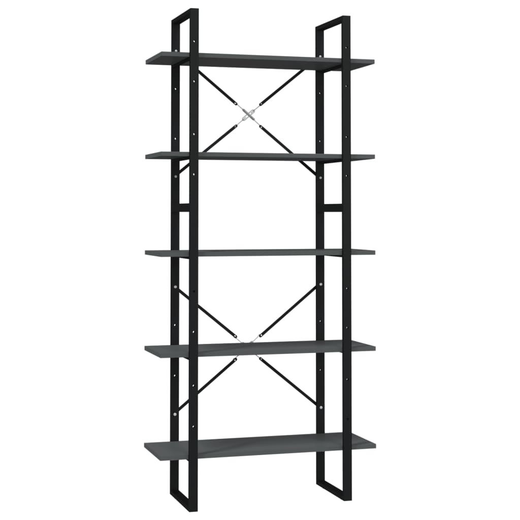 Libreria a 5 Ripiani Grigia 80x30x175 cm in Legno Multistrato | homemem39