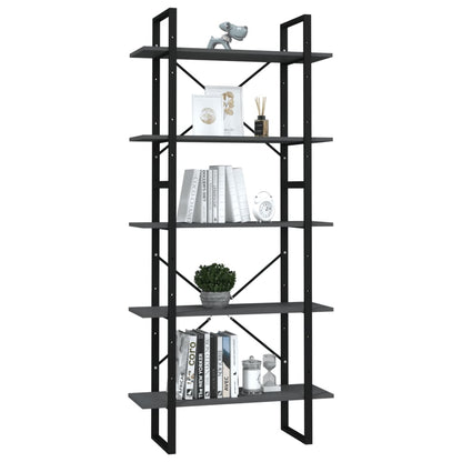 Libreria a 5 Ripiani Grigia 80x30x175 cm in Legno Multistrato | homemem39
