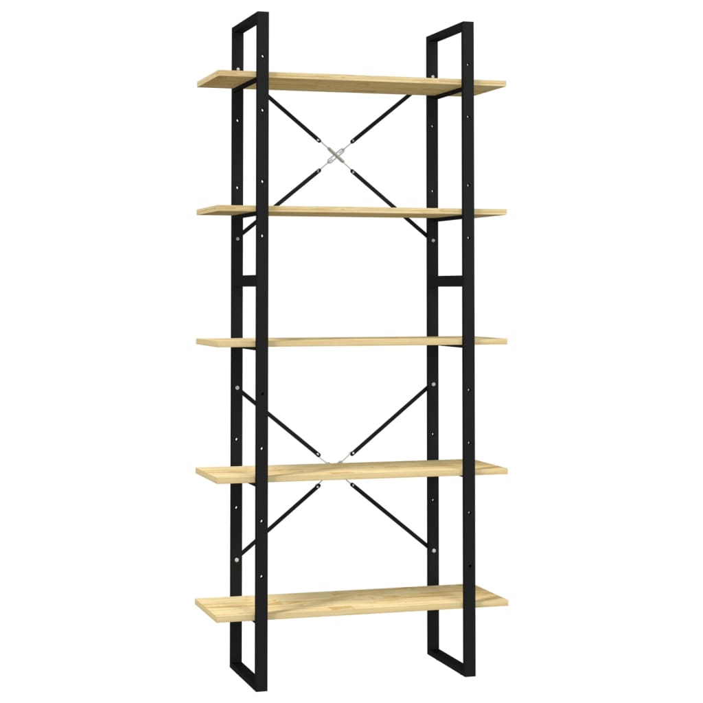 Libreria a 5 Ripiani 80x30x175 cm in Legno Massello di Pino | homemem39