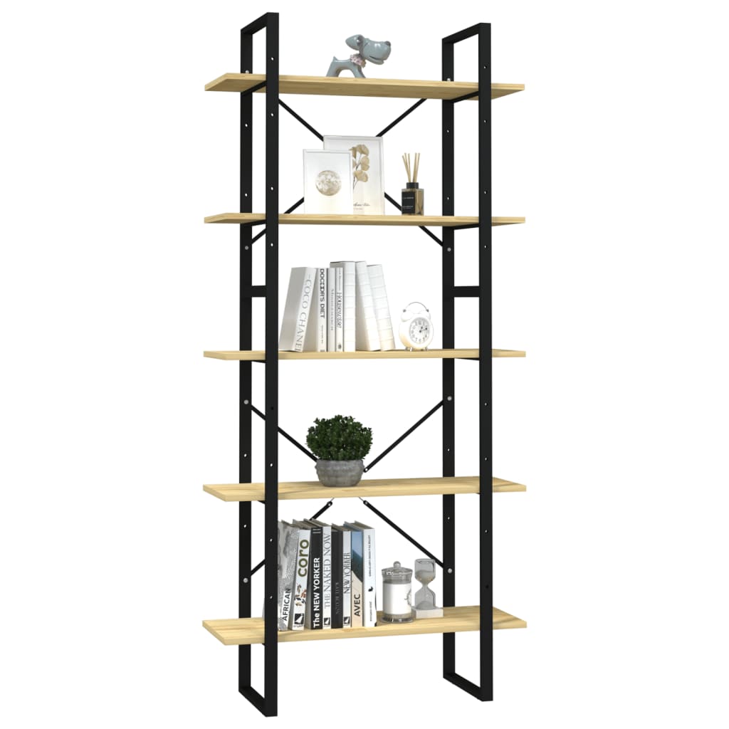 Libreria a 5 Ripiani 80x30x175 cm in Legno Massello di Pino | homemem39