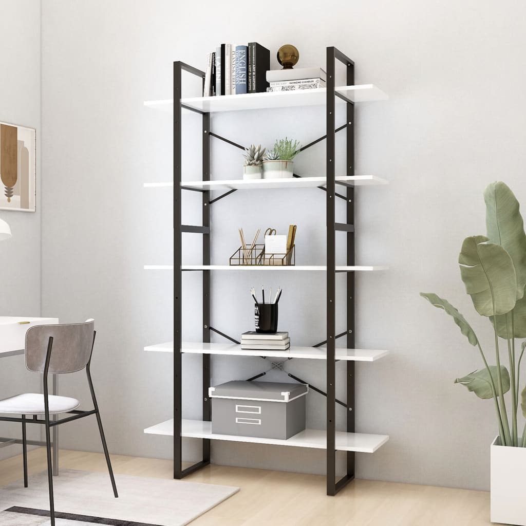 Libreria a 5 Ripiani Bianca 100x30x175 cm in Legno Multistrato | homemem39