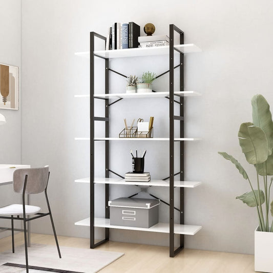 Libreria a 5 Ripiani Bianca 100x30x175 cm in Legno Multistrato | homemem39