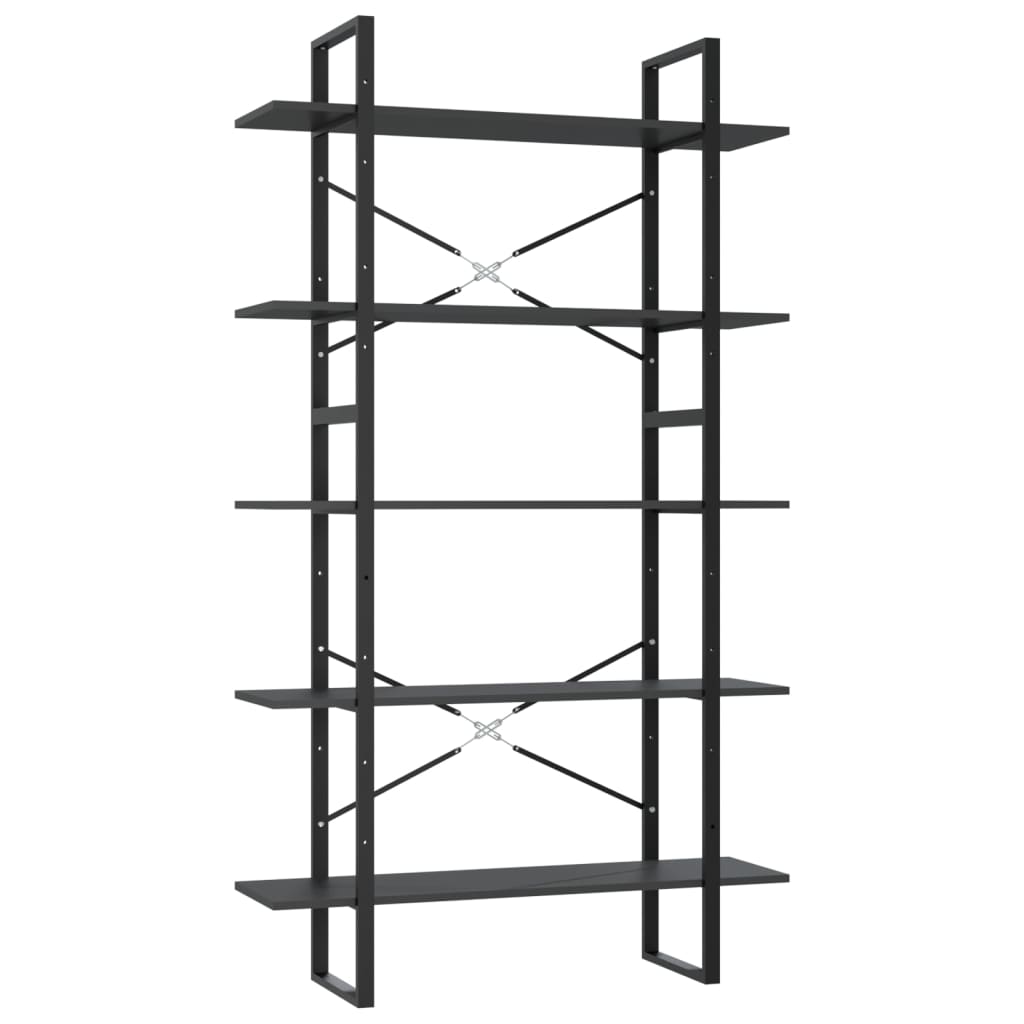 Libreria a 5 Ripiani Grigia 100x30x175 cm in Legno Multistrato