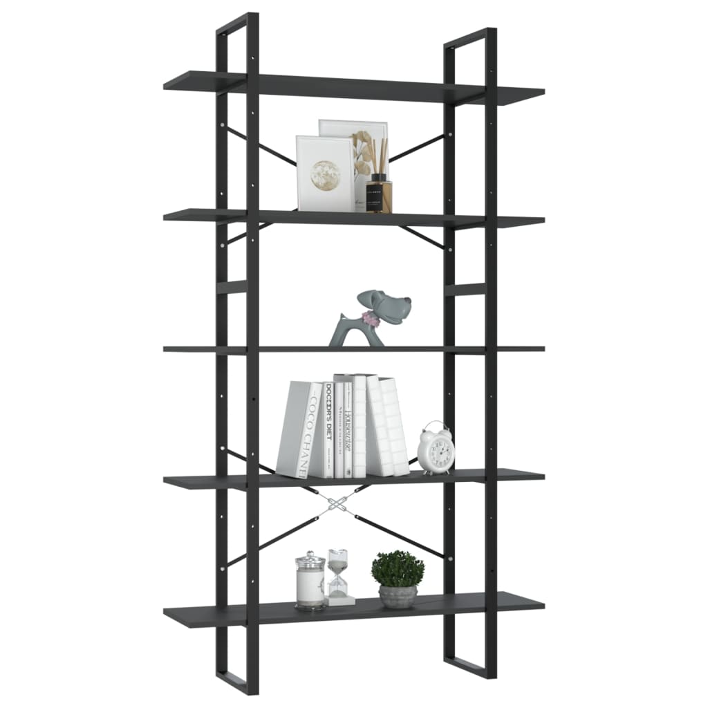 Libreria a 5 Ripiani Grigia 100x30x175 cm in Legno Multistrato | homemem39
