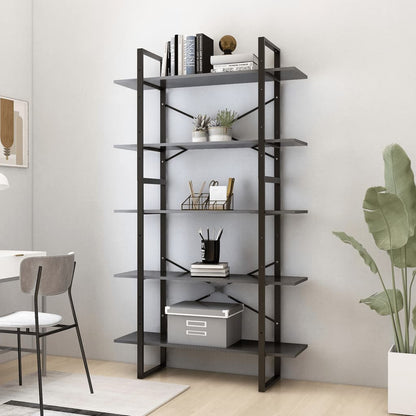Libreria a 5 Ripiani Grigia 100x30x175 cm in Legno Multistrato | homemem39