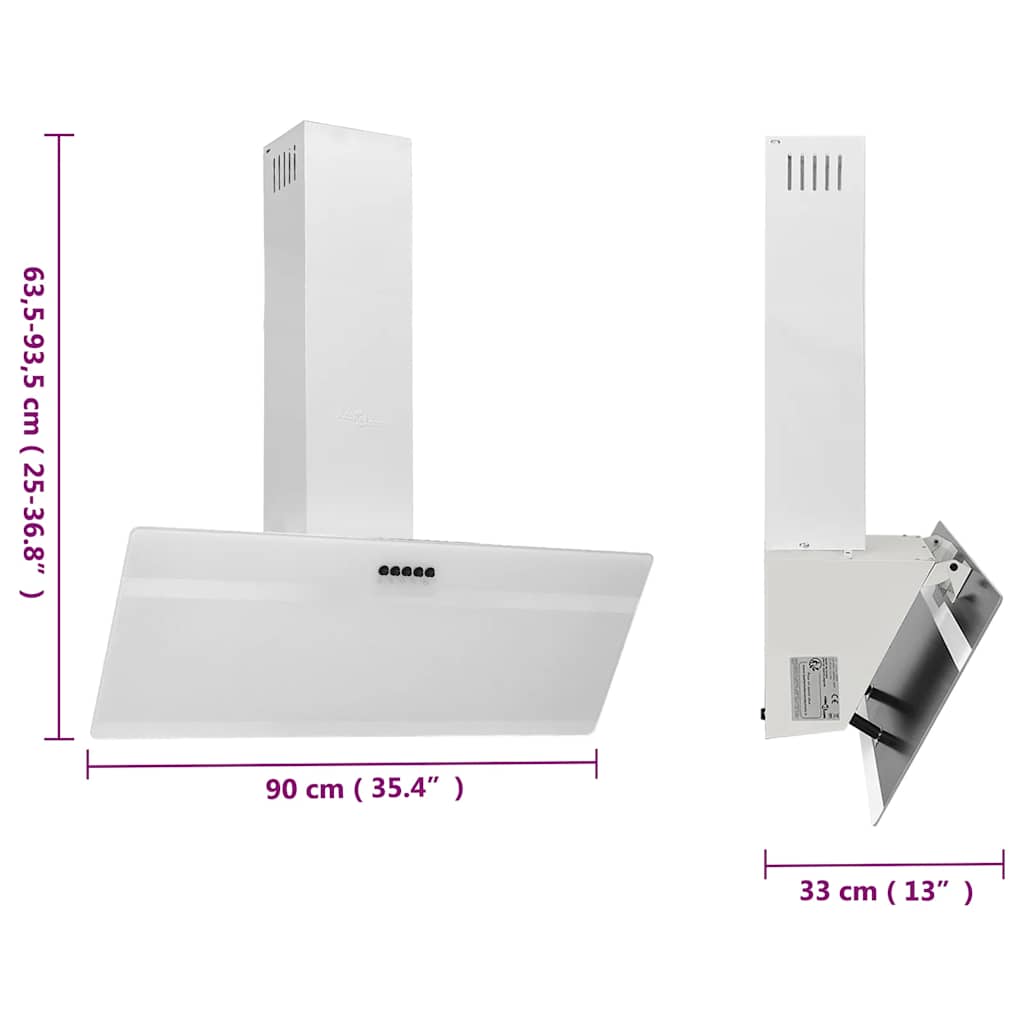 Cappa a Parete 90 cm in Acciaio e Vetro Temperato Bianco - homemem39