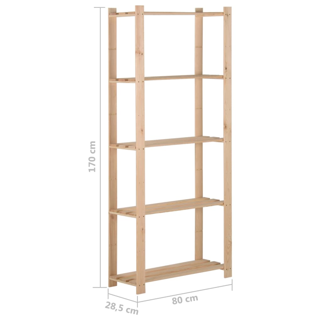 Scaffale a 5 Livelli 80x28,5x170 cm in Legno Massello di Pino - homemem39