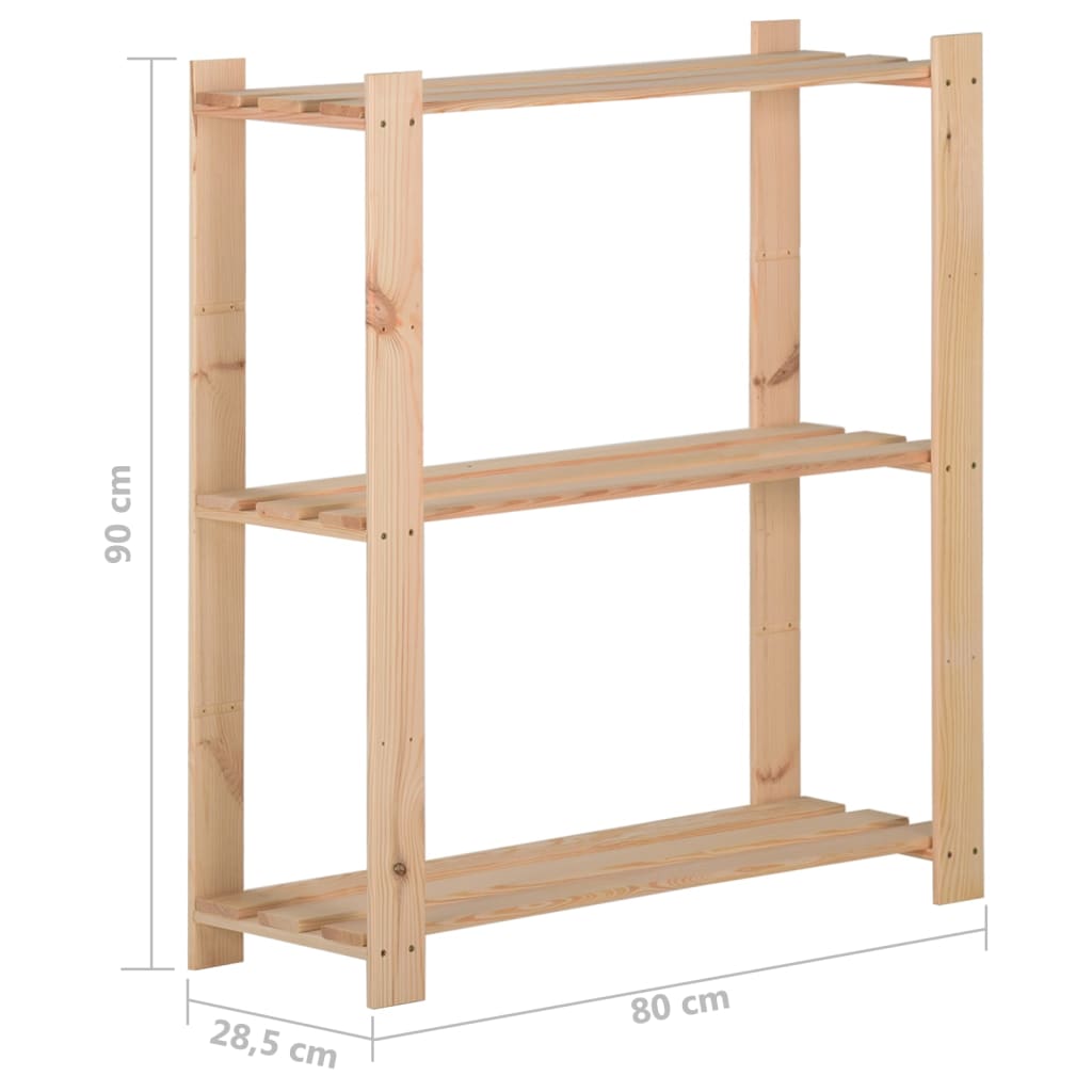 Scaffale a 3 Livelli 80x28,5x90 cm in Legno Massello di Pino - homemem39