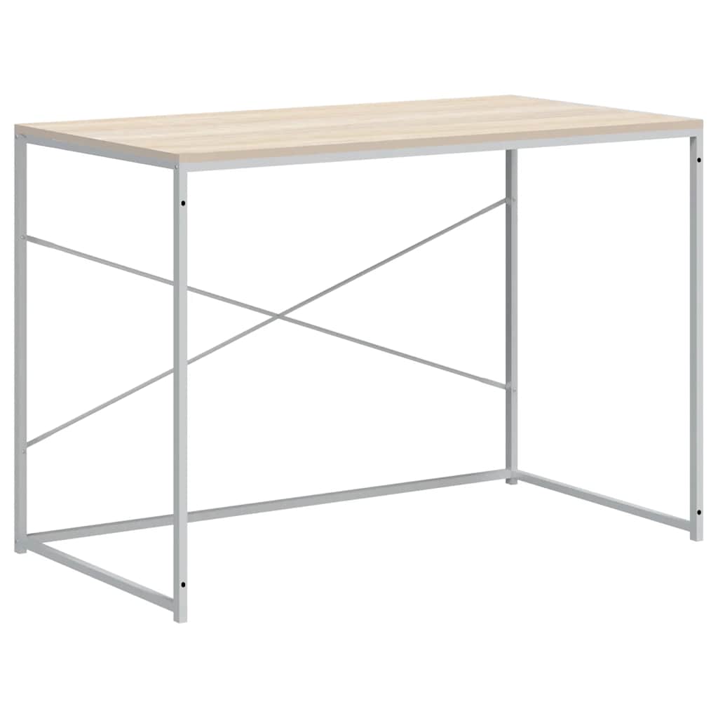 Scrivania Computer Bianca e Rovere 110x60x70 Legno Multistrato | homemem39