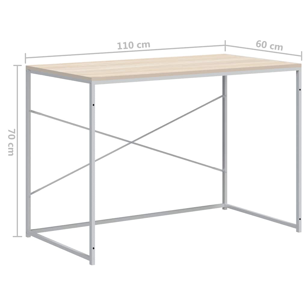 Scrivania Computer Bianca e Rovere 110x60x70 Legno Multistrato | homemem39