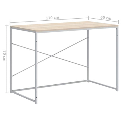 Scrivania Computer Bianca e Rovere 110x60x70 Legno Multistrato | homemem39