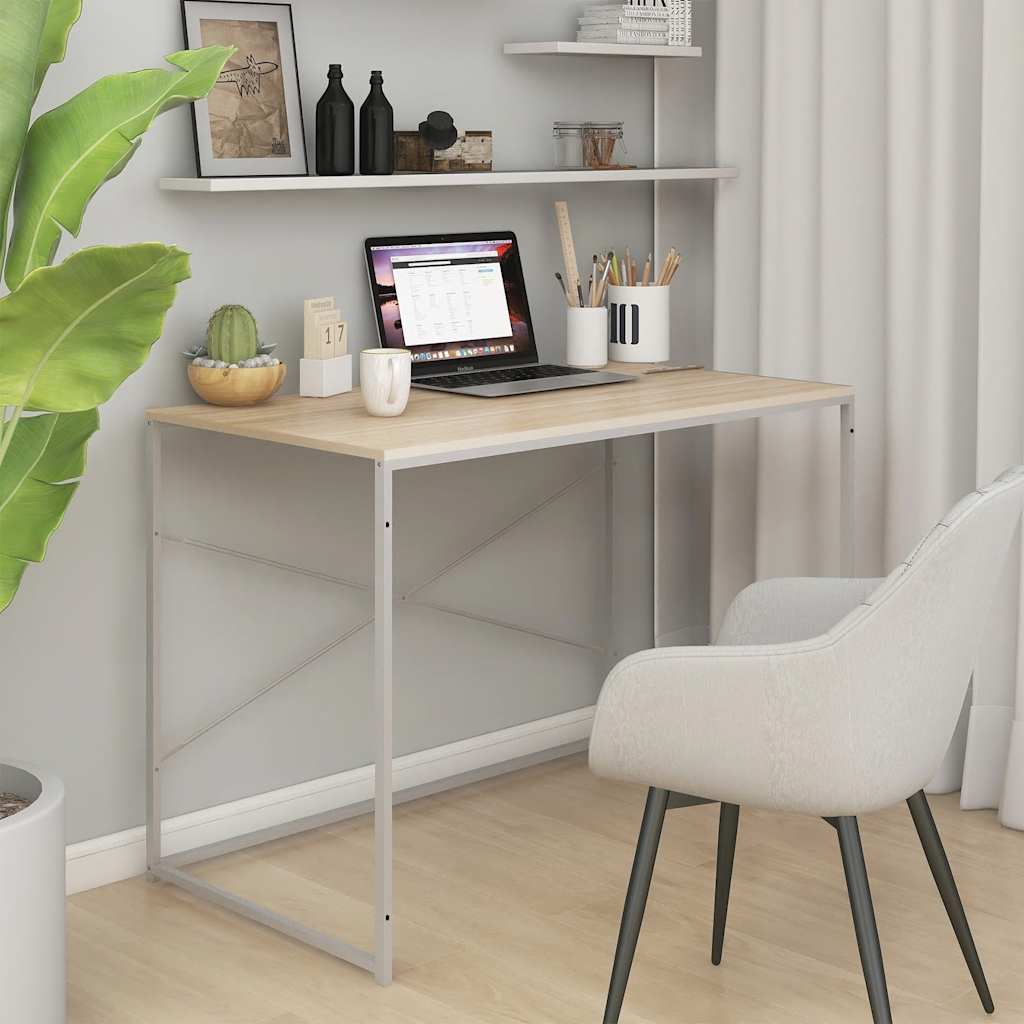 Scrivania Computer Bianca e Rovere 110x60x70 Legno Multistrato | homemem39