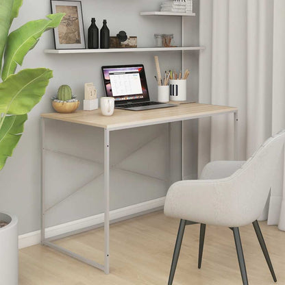 Scrivania Computer Bianca e Rovere 110x60x70 Legno Multistrato | homemem39