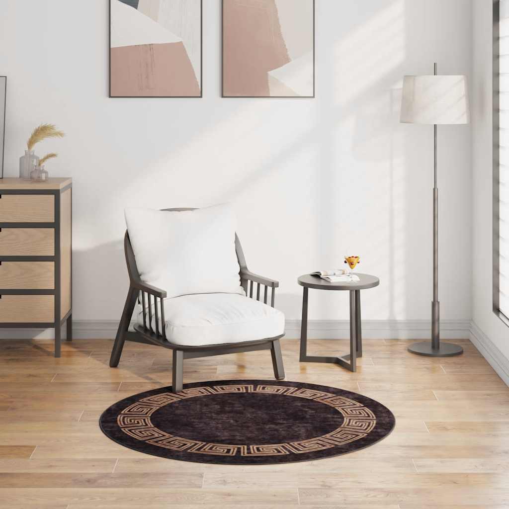 Tappeto Lavabile φ120 cm Nero e Oro Antiscivolo - homemem39